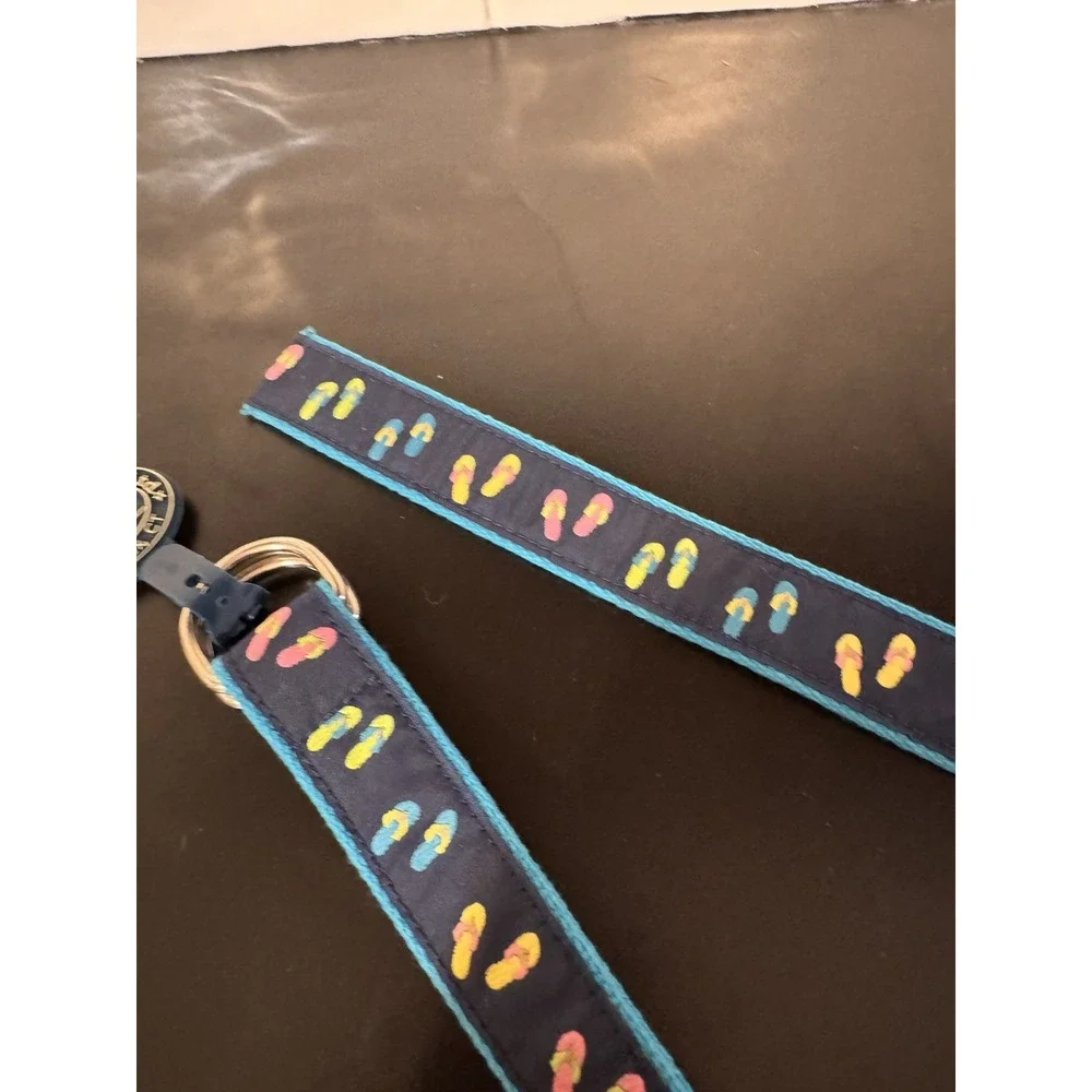 Leather Man LTD. Flip Flop‎ Motif Ribbon Belt Nylon Canvas Blue Sz XXS